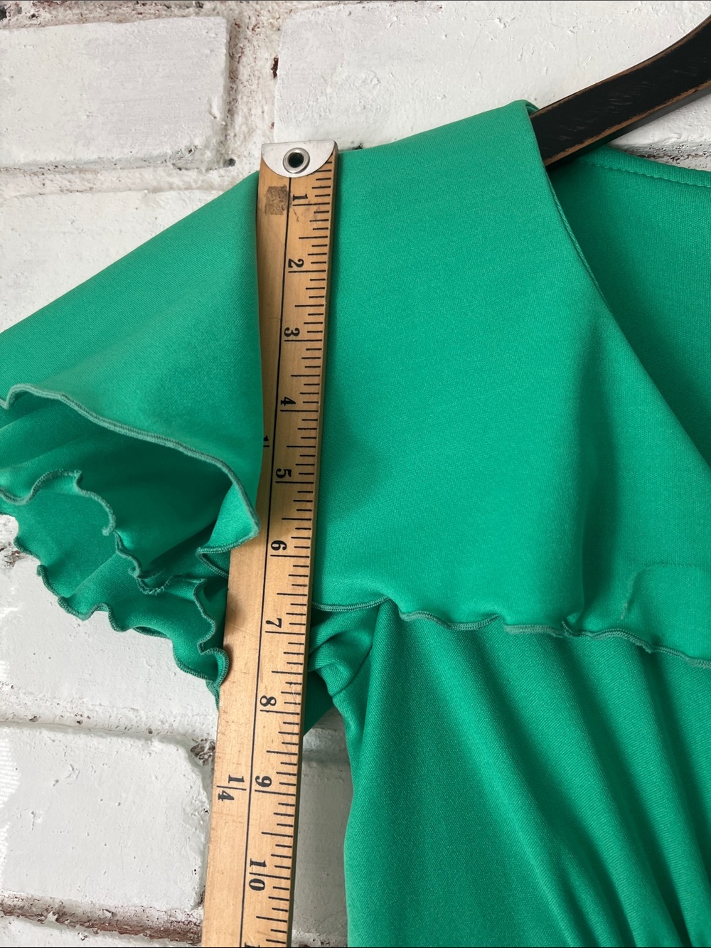 Vintage Emerald Green Ruffle-Sleeve Maxi Dress hand made dress - Picture 9 of 10
